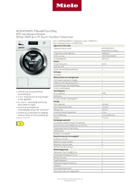 Product informatie MIELE was droogcombinatie WTW870WPM