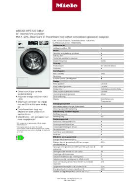 Product informatie MIELE wasmachine WEB395WPS STEAM