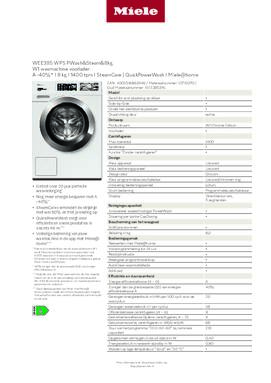Product informatie MIELE wasmachine WEE395WPS