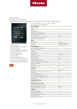 Product informatie MIELE wijnkoelkast onderbouw KWTUS 7074 F OBSW