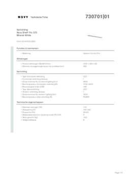 Product informatie NOVY keuken verlichting SHELF PRO MINERAL WHITE 275CM