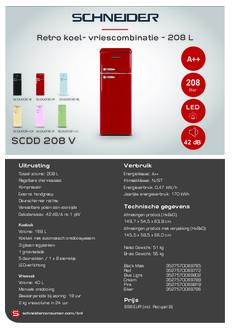 Product informatie SCHNEIDER koelkast SCDD208VP
