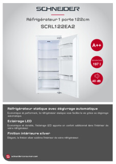 Product informatie SCHNEIDER koelkast inbouw SCRL122EA2