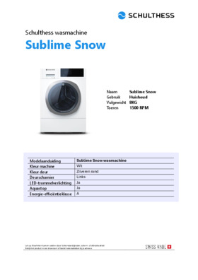 Product informatie SCHULTHESS wasmachine SUBLIME SNOW