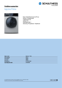 Product informatie SCHULTHESS wasmachine TOPLINE PRIME POMPAFVOER 230V