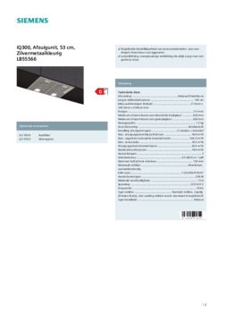 Product informatie SIEMENS afzuigkap inbouw LB55566