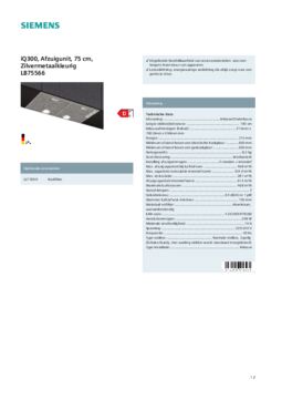 Product informatie SIEMENS afzuigkap inbouw LB75566