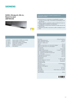 Product informatie SIEMENS afzuigkap inbouw LB87NAC50