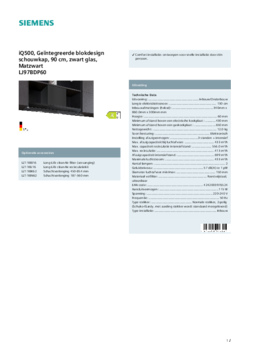 Product informatie SIEMENS afzuigkap inbouw LJ97BDP60