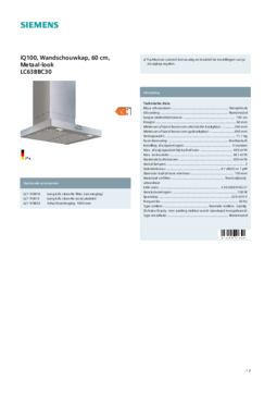 Product informatie SIEMENS afzuigkap wand LC63BBC30