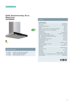 Product informatie SIEMENS afzuigkap wand LC67BDN30