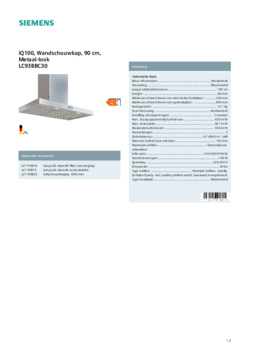 Product informatie SIEMENS afzuigkap wand LC93BBC30