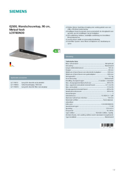 Product informatie SIEMENS afzuigkap wand LC97BDN30