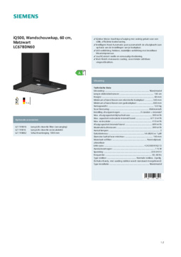 Product informatie SIEMENS afzuigkap wand matzwart LC67BDN60