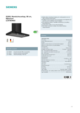 Product informatie SIEMENS afzuigkap wand matzwart LC97BDN60
