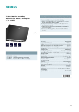 Product informatie SIEMENS afzuigkap wand zwart LC81JAN60