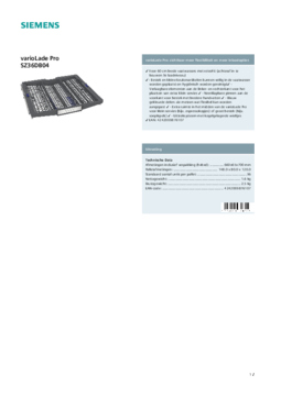 Product informatie SIEMENS besteklade SZ36DB04