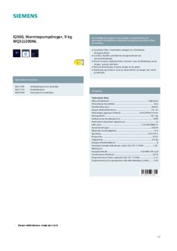 Product informatie SIEMENS droger warmtepomp WQ32J200NL