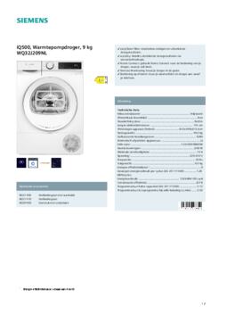 Product informatie SIEMENS droger warmtepomp WQ32J209NL