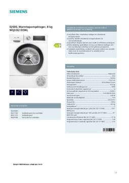Product informatie SIEMENS droger warmtepomp WQ33G1D5NL