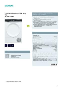 Product informatie SIEMENS droger warmtepomp WQ33G2D0NL