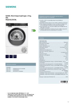 Product informatie SIEMENS droger warmtepomp WQ33G2DCNL