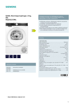 Product informatie SIEMENS droger warmtepomp WQ35G2C9NL
