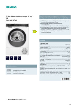 Product informatie SIEMENS droger warmtepomp WQ35G2D7NL