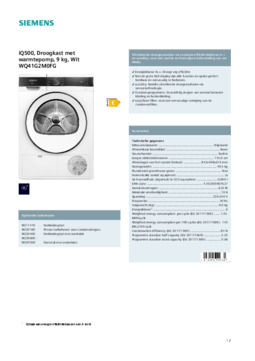 Product informatie SIEMENS droger warmtepomp WQ41G2M0FG