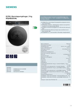 Product informatie SIEMENS droger warmtepomp WQ46B2D5NL