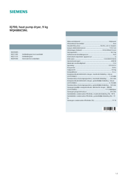 Product informatie SIEMENS droger warmtepomp WQ46B6CSNL