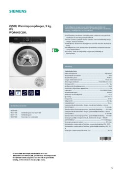 Product informatie SIEMENS droger warmtepomp WQ46H2CLNL