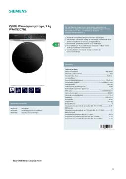 Product informatie SIEMENS droger warmtepomp WR47B2C7NL