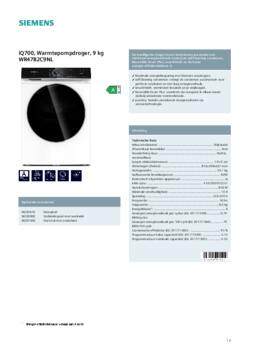 Product informatie SIEMENS droger warmtepomp WR47B2C9NL