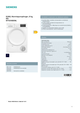 Product informatie SIEMENS droger warmtepomp WT43H00ENL