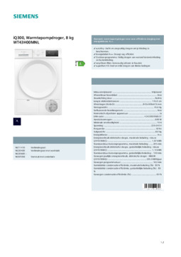 Product informatie SIEMENS droger warmtepomp WT43H00MNL