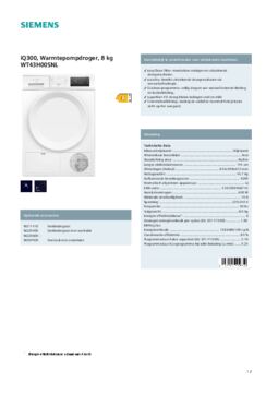 Product informatie SIEMENS droger warmtepomp WT43H00SNL
