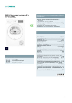 Product informatie SIEMENS droger warmtepomp WT45H20MNL