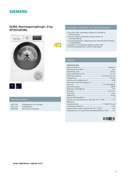 Product informatie SIEMENS droger warmtepomp WT45H20ONL