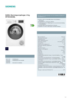 Product informatie SIEMENS droger warmtepomp WT45H20SNL