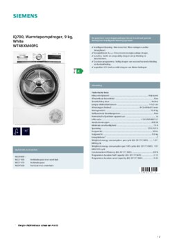 Product informatie SIEMENS droger warmtepomp WT48XM40FG