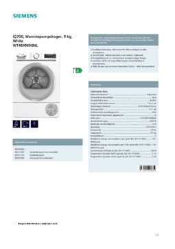 Product informatie SIEMENS droger warmtepomp WT48XM90NL