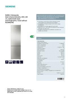 Product informatie SIEMENS koelkast KG39N2IAG
