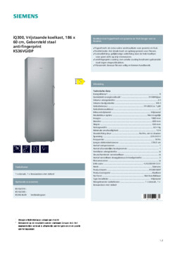 Product informatie SIEMENS koelkast KS36VGIDP