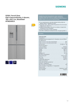 Product informatie SIEMENS koelkast blacksteel KF96DAXEA