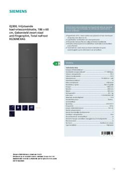 Product informatie SIEMENS koelkast blacksteel KG36NEXAG