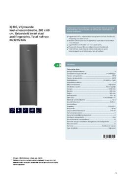 Product informatie SIEMENS koelkast blacksteel KG39NVXAG