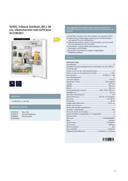 Product informatie SIEMENS koelkast inbouw KI21REDD1