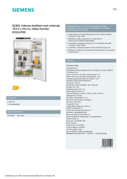 Product informatie SIEMENS koelkast inbouw KI32LVFE0
