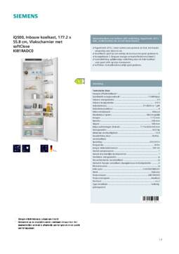 Product informatie SIEMENS koelkast inbouw KI81RADC0